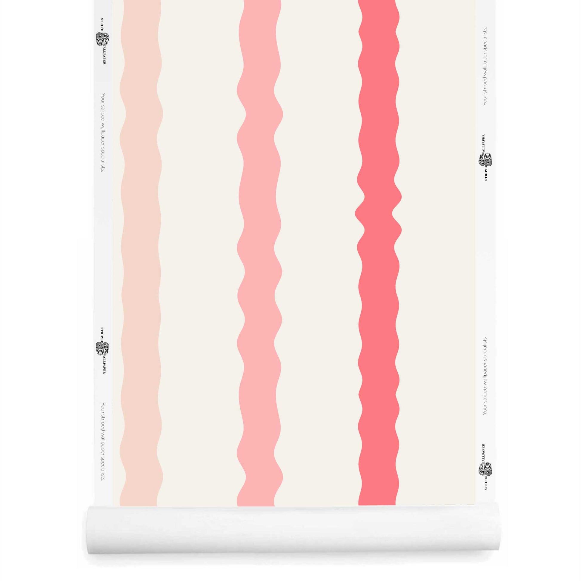 pink and cream wavy striped wallpaper roll