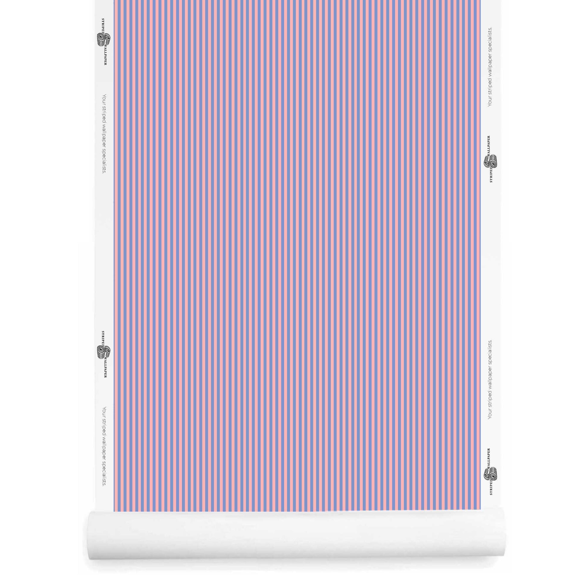 pink and purple striped wallpaper roll with fine 1/4 inch stripes