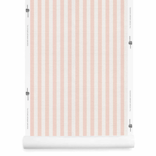 Pink and white striped wallpaper roll with a nubby silk finish – Laurice