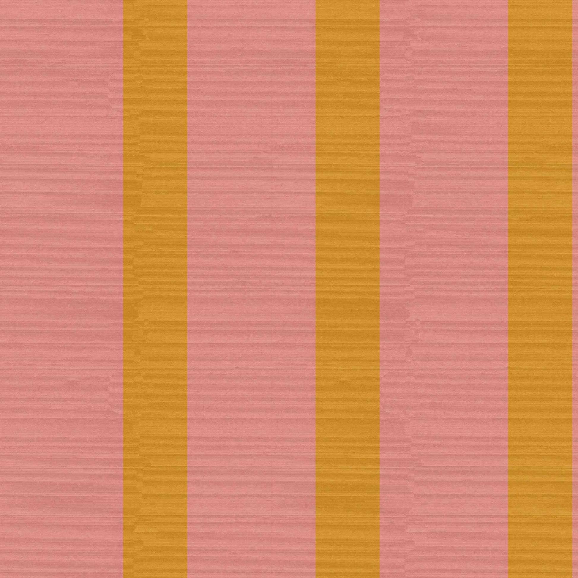 pink and yellow striped wallpaper detail showing luminous silk finish and vertical stripes