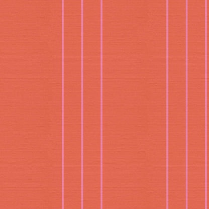 Arno pinstripe wallpaper pattern in Sedona salmon orange and Double Bubble bubblegum pink, silk finish striped wallpaper close-up