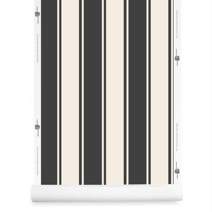 Preppy black and cream striped wallpaper roll – Whitfield