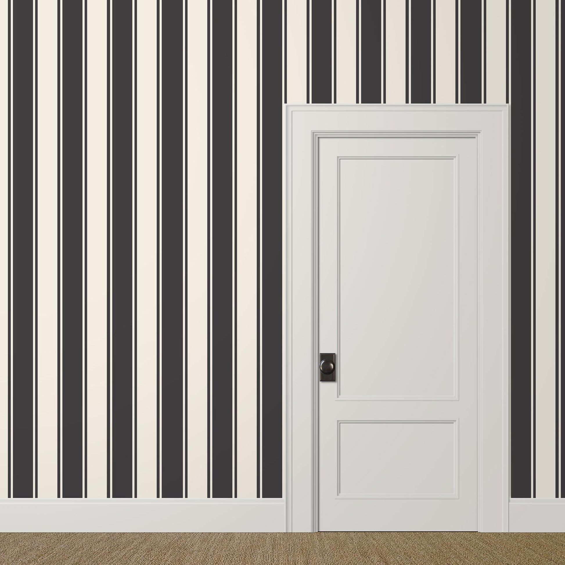 Large-scale black and cream striped wallpaper in a classic dining room – Whitfield
