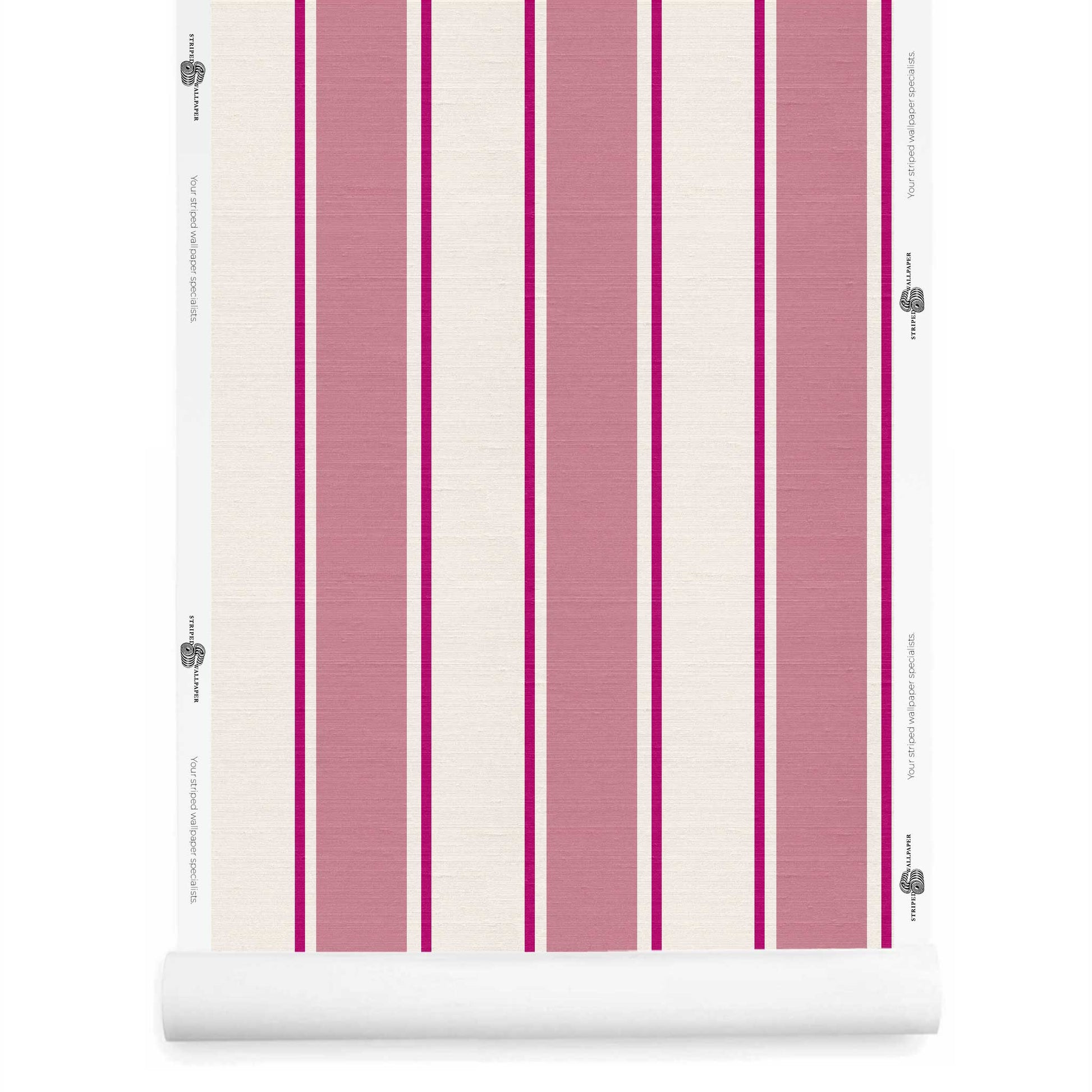 preppy pink and white striped wallpaper roll with silk finish