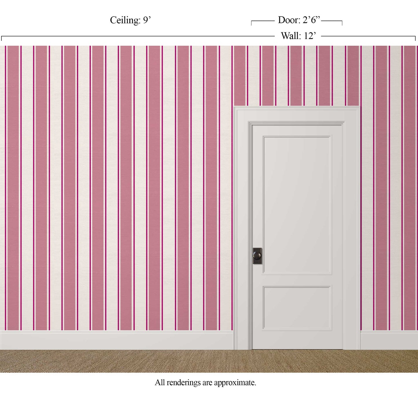 preppy pink and white striped wallpaper in a glamorous dressing room