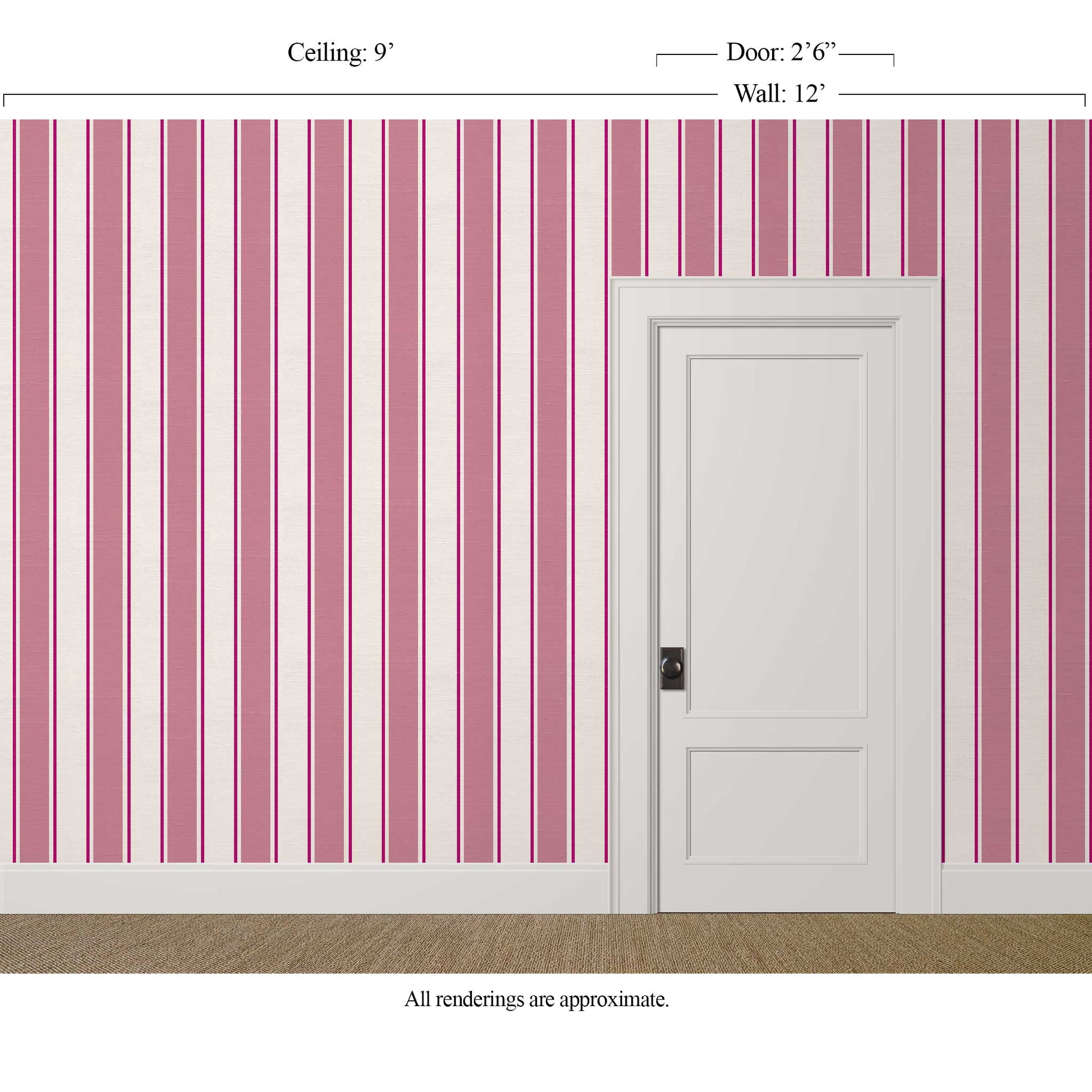 preppy pink and white striped wallpaper in a glamorous dressing room