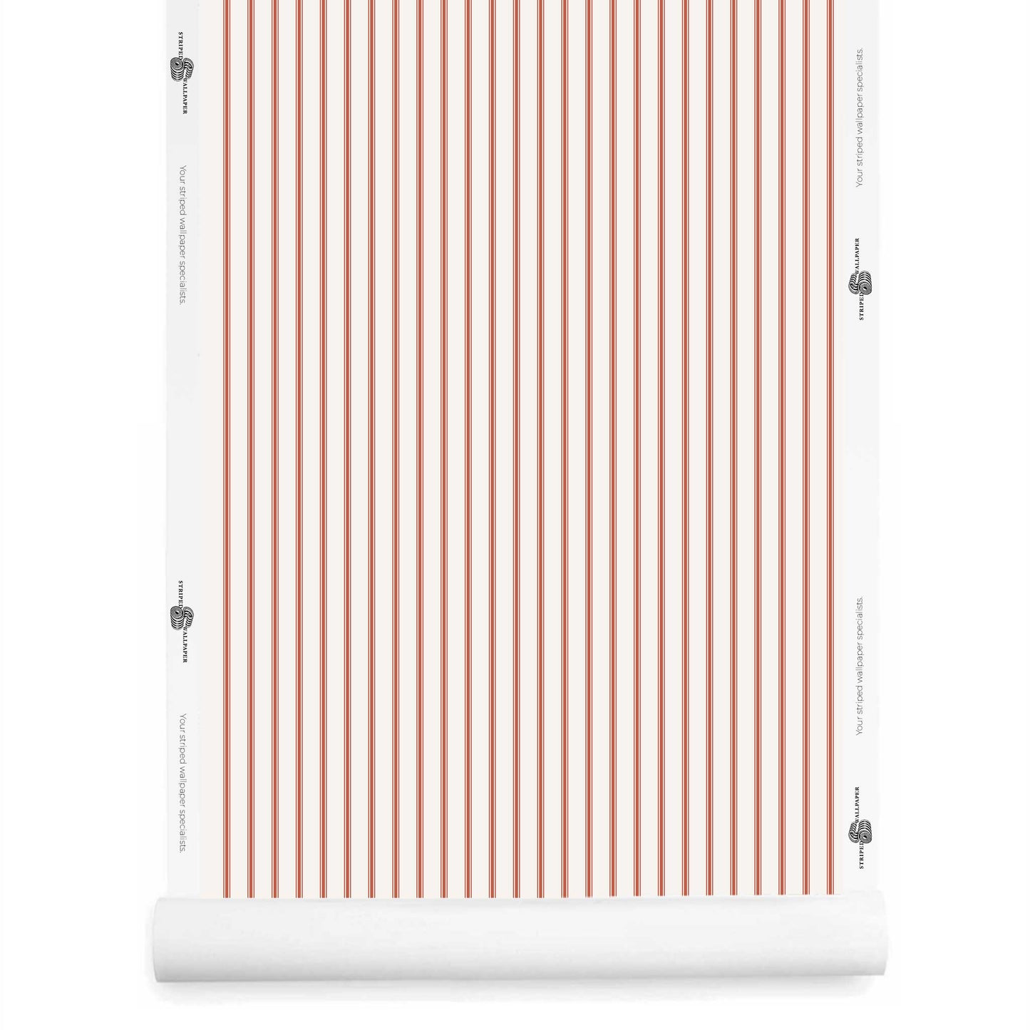 Red ticking stripe wallpaper roll – Lachman – Ivory Rouge