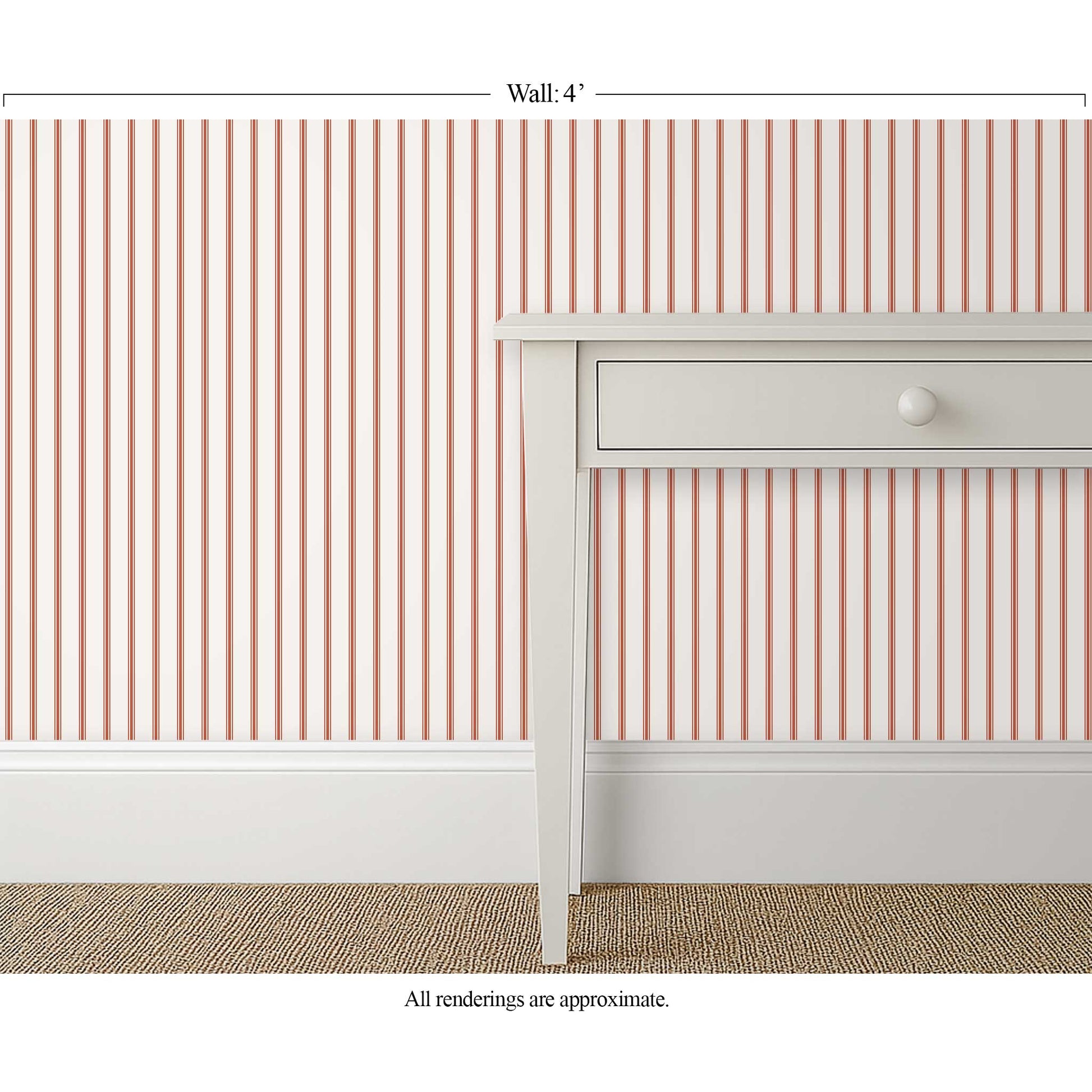 Narrow red ticking stripe wallpaper in a New Traditional guest bedroom