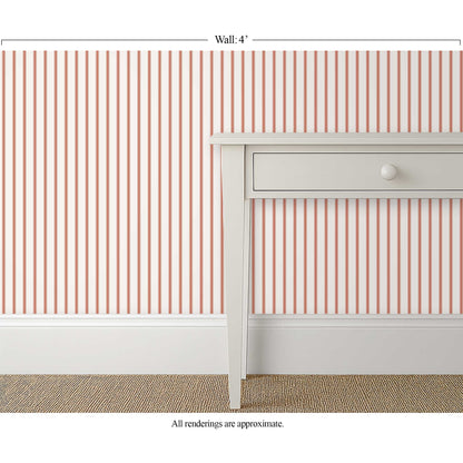 Narrow red ticking stripe wallpaper in a New Traditional guest bedroom