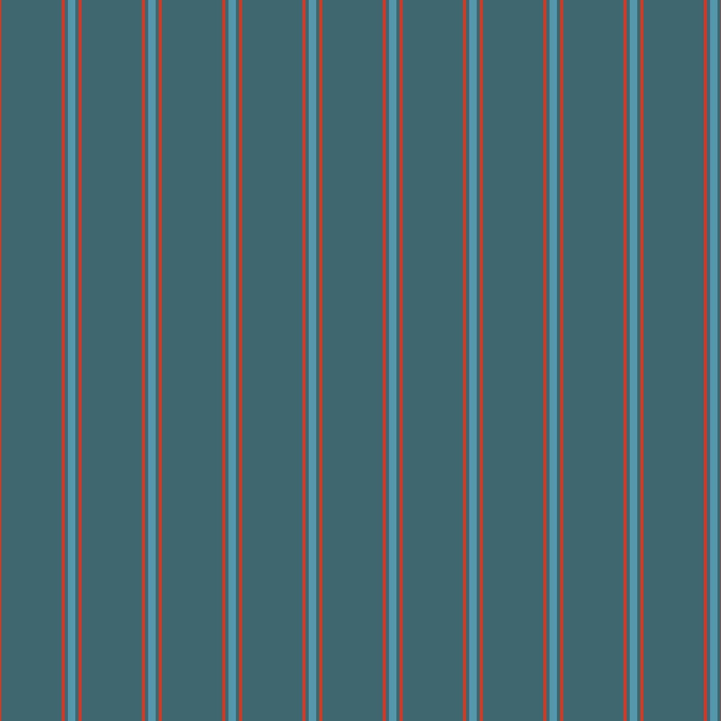 Red and blue ticking stripe wallpaper detail showing tight stripe scale