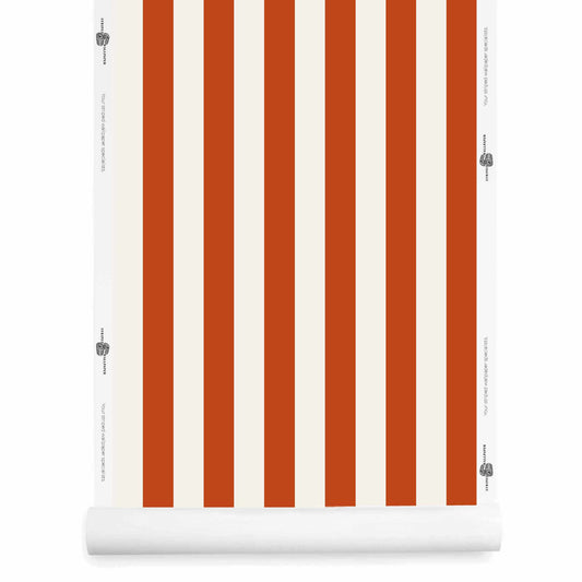 Red and cream striped wallpaper roll – Athens