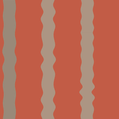 Rust red and beige wavy vertical stripe wallpaper pattern in terracotta and mushroom