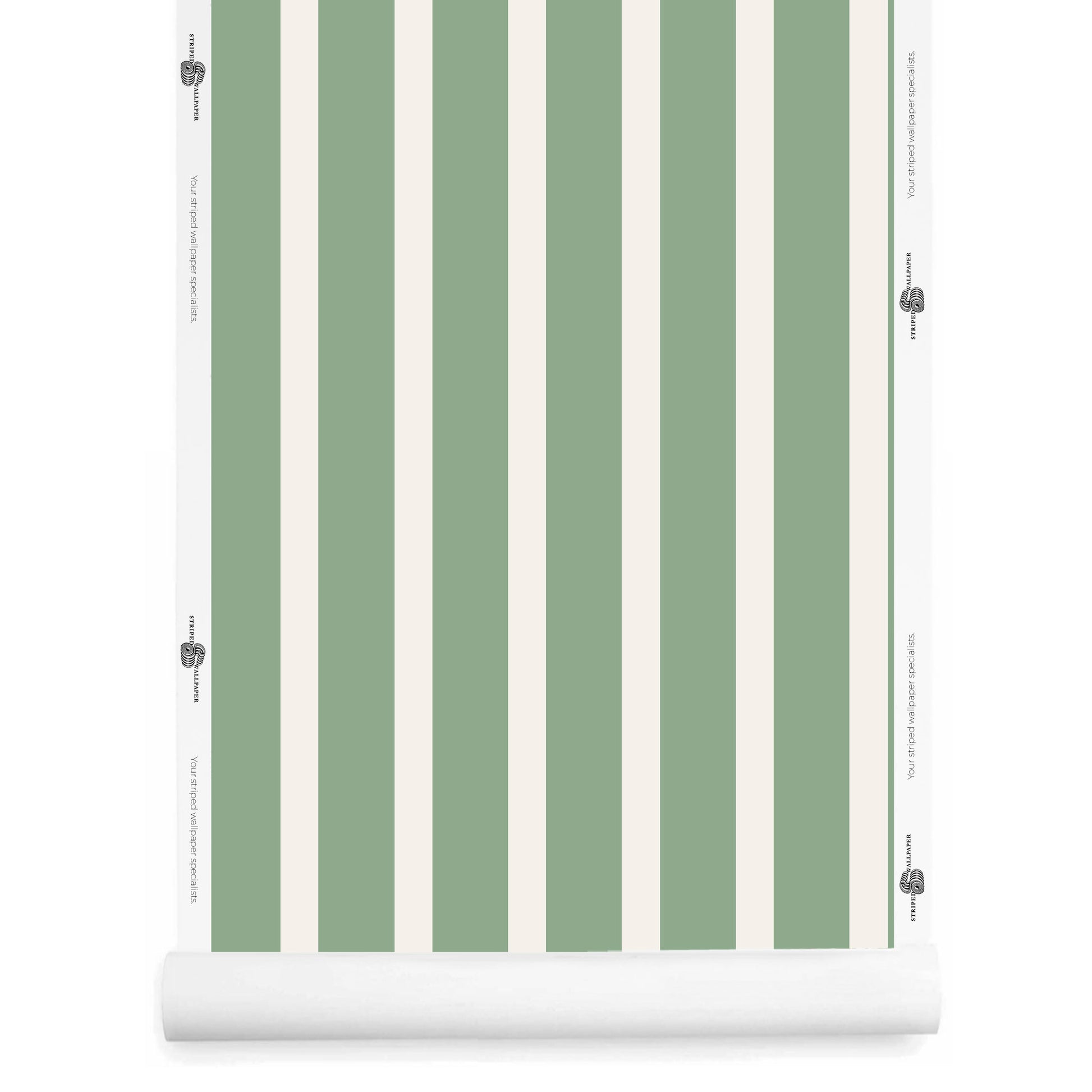 Sage striped wallpaper roll – Morslay pattern in celadon and soft cream