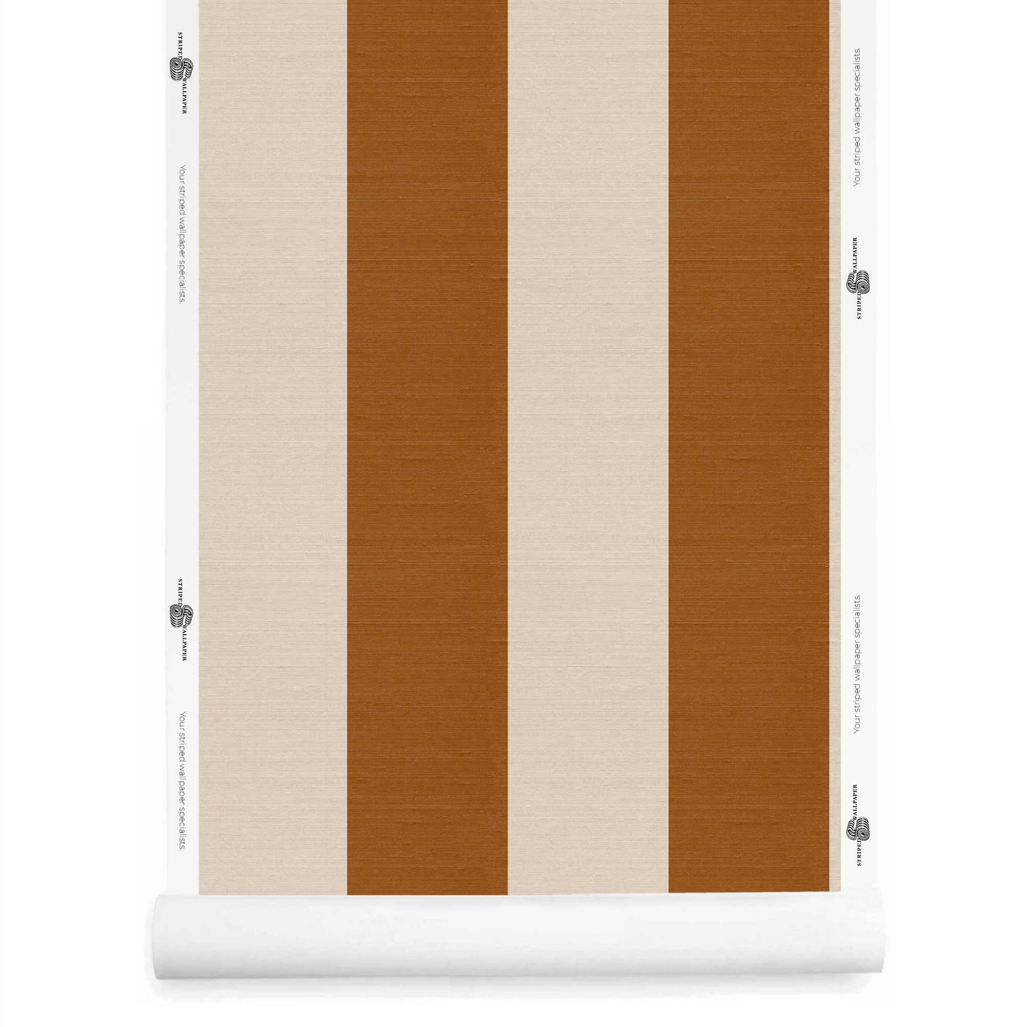 Spice brown wide striped wallpaper with silk finish roll – Emmerson