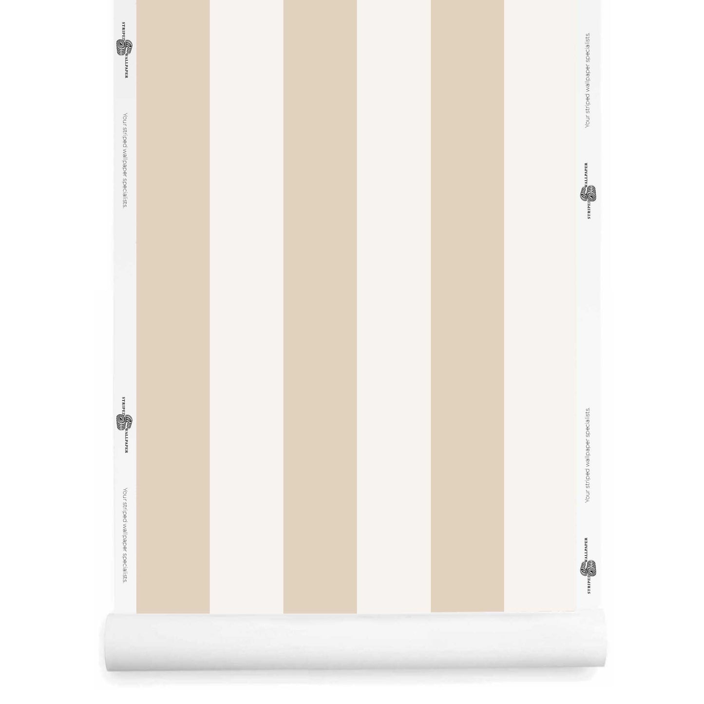 Tan and white striped wallpaper roll on white background -  Grandeur