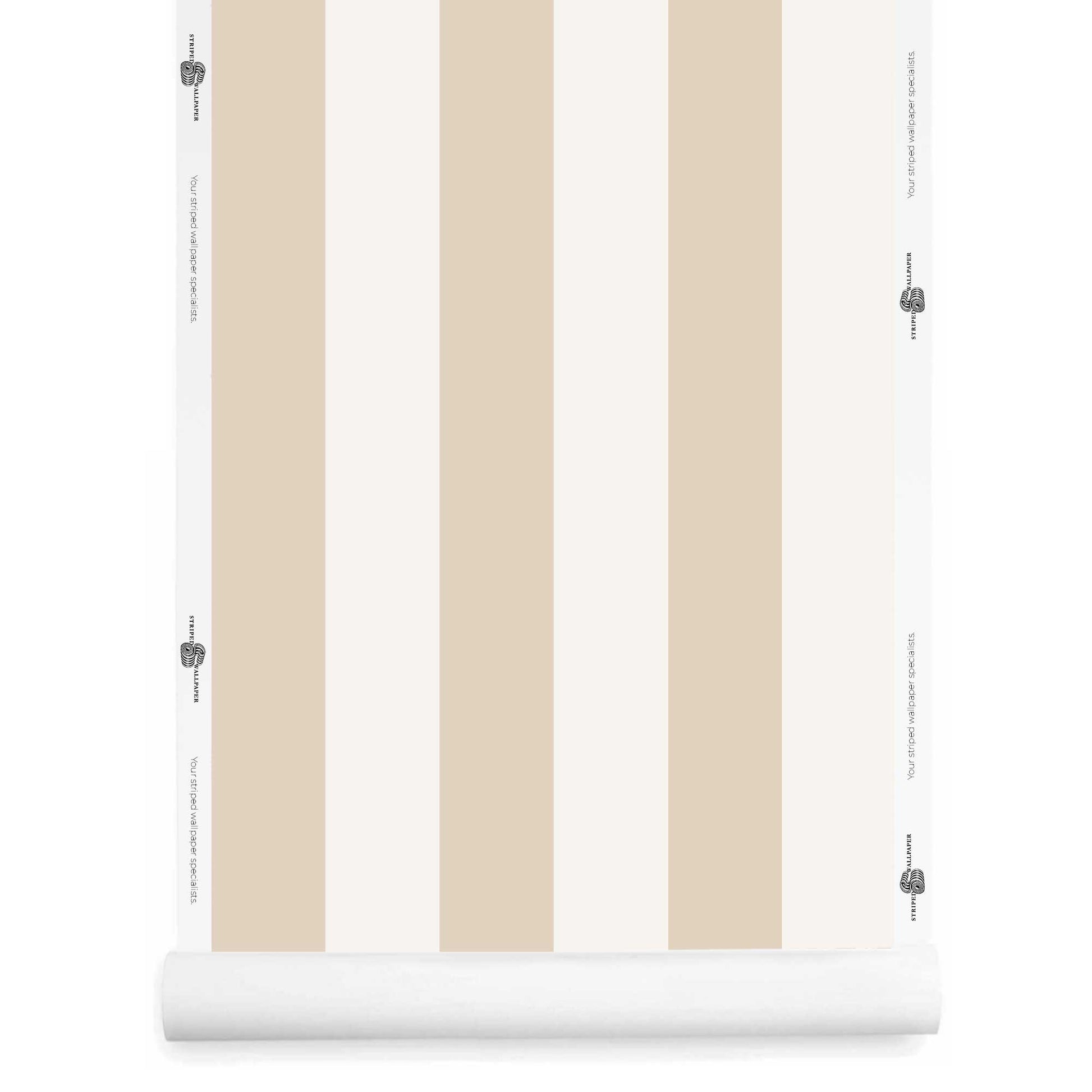 Tan and white striped wallpaper roll on white background -  Grandeur