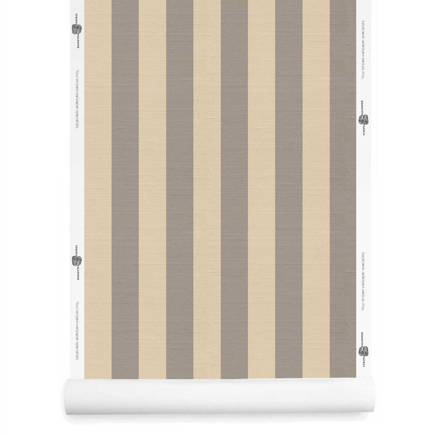 Taupe striped wallpaper roll with silk finish – Alegre