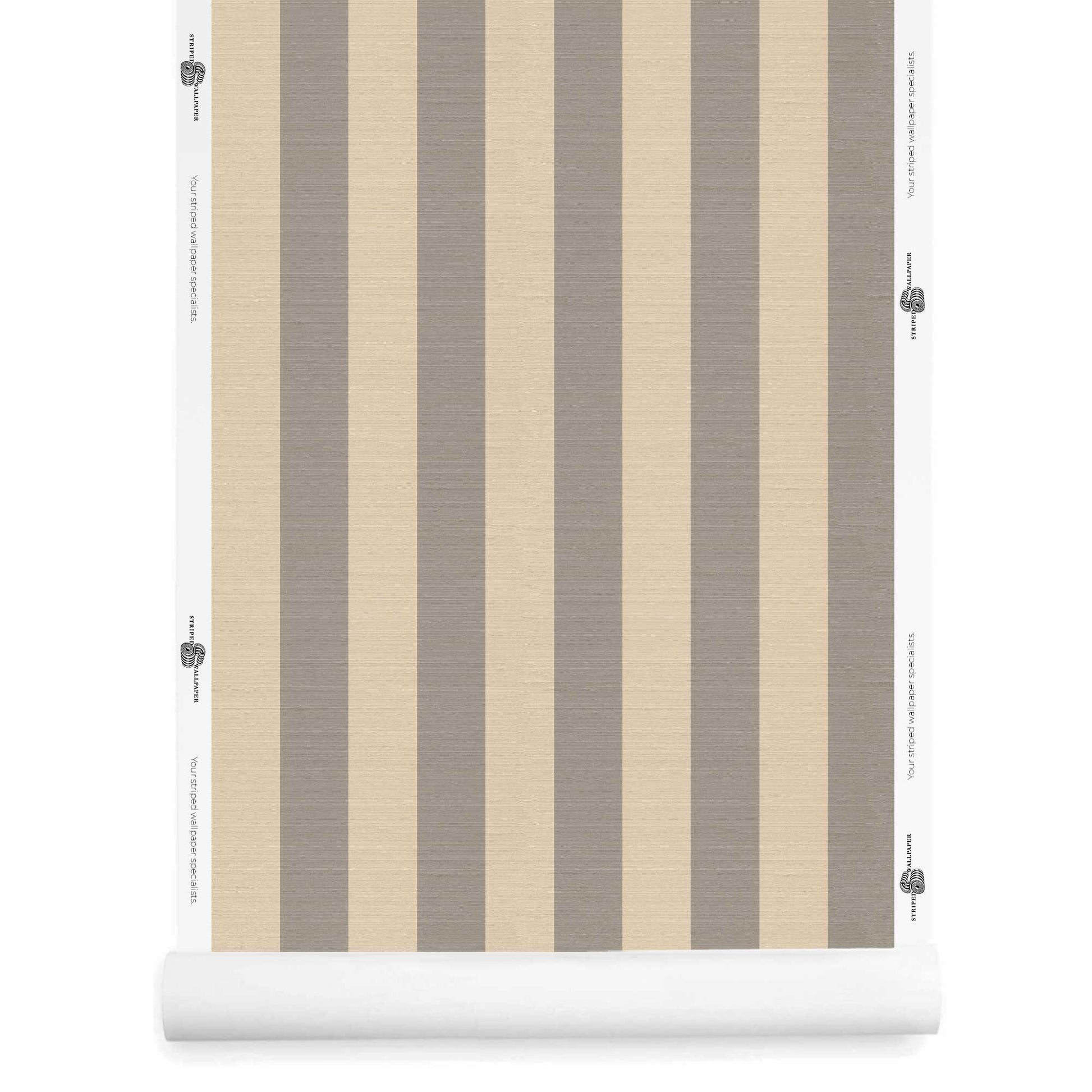 Taupe striped wallpaper roll with silk finish – Alegre