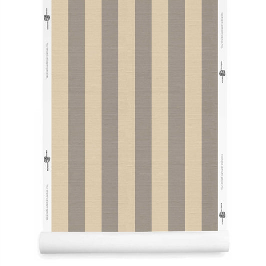 Taupe striped wallpaper roll with silk finish – Alegre