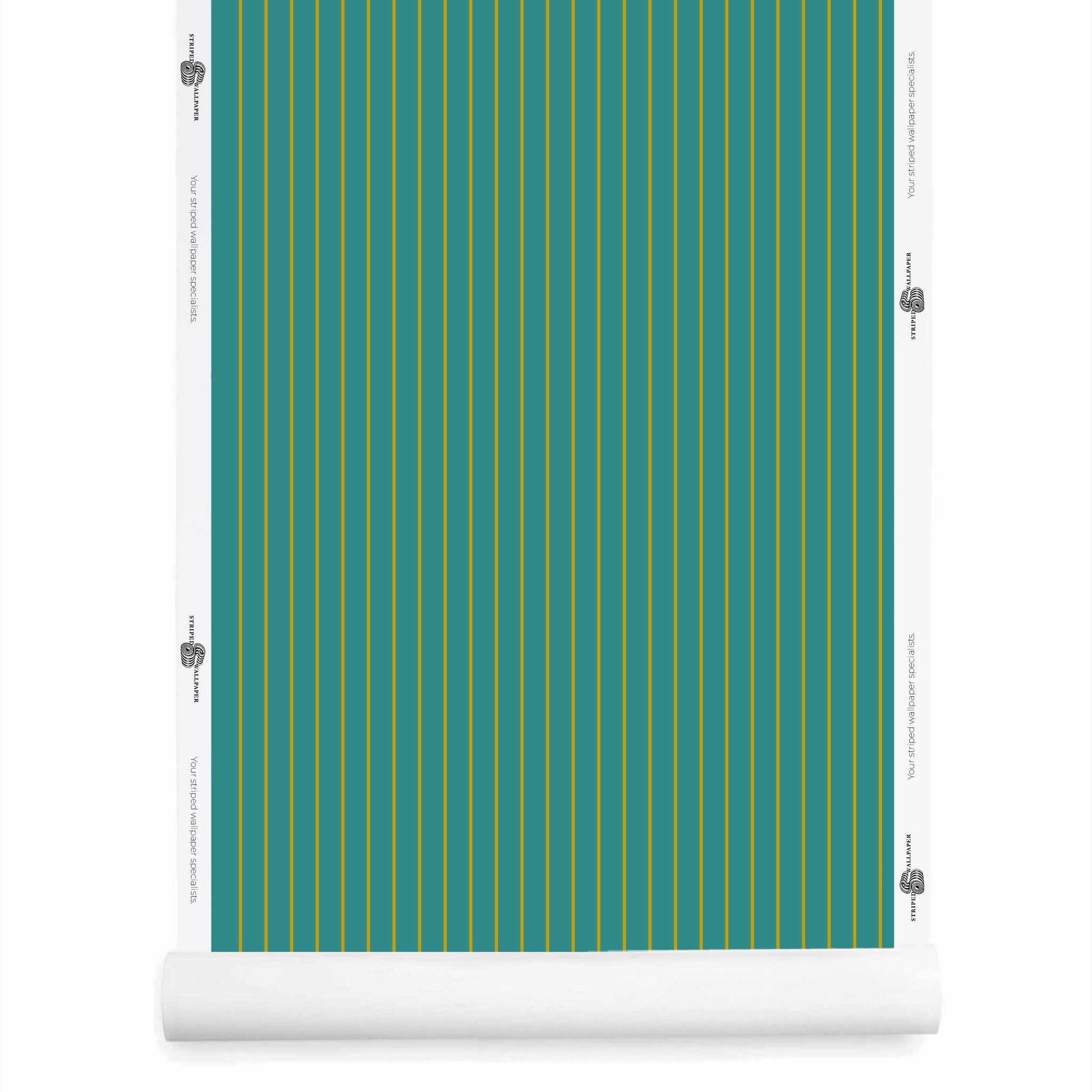 Teal and mustard pinstriped wallpaper roll – Lachman Verdigris Citadel