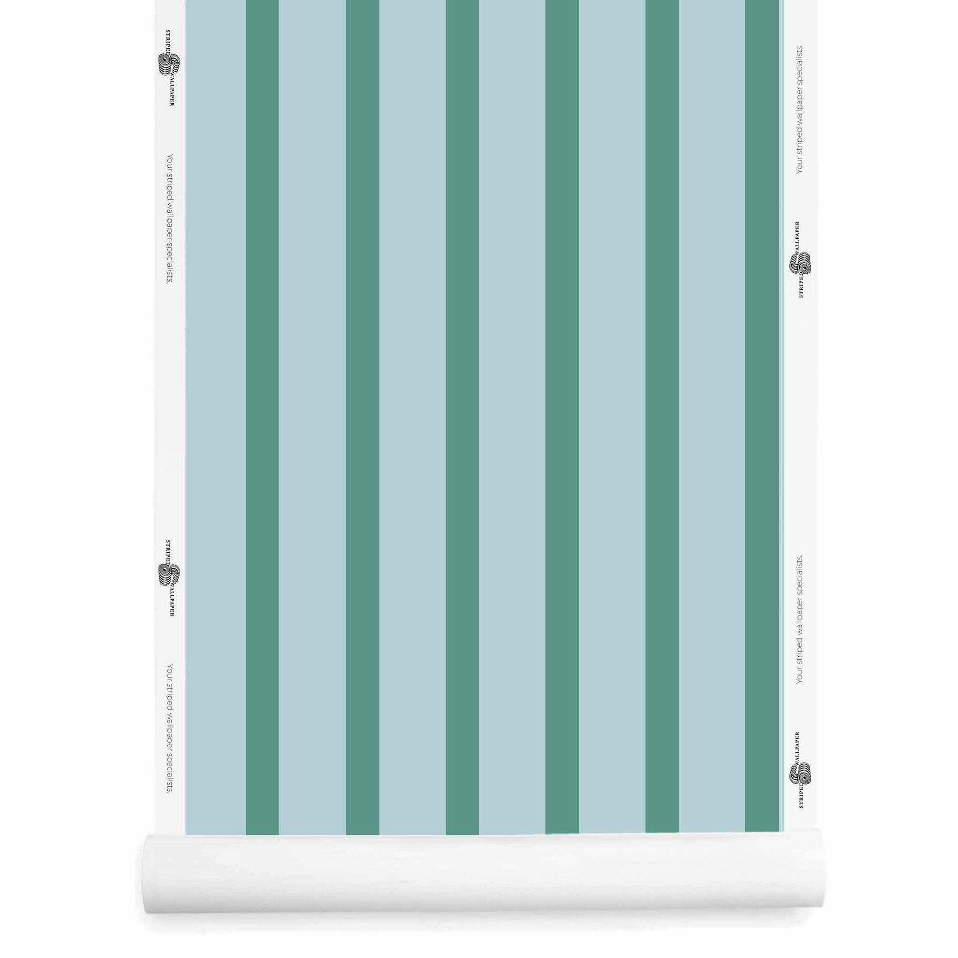 Teal and blue striped wallpaper roll – Morslay Namesake December