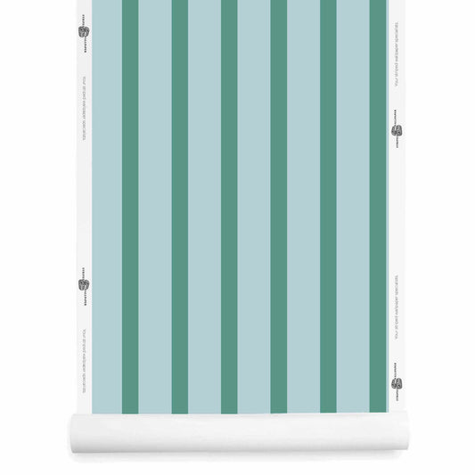 Teal and blue striped wallpaper roll – Morslay Namesake December