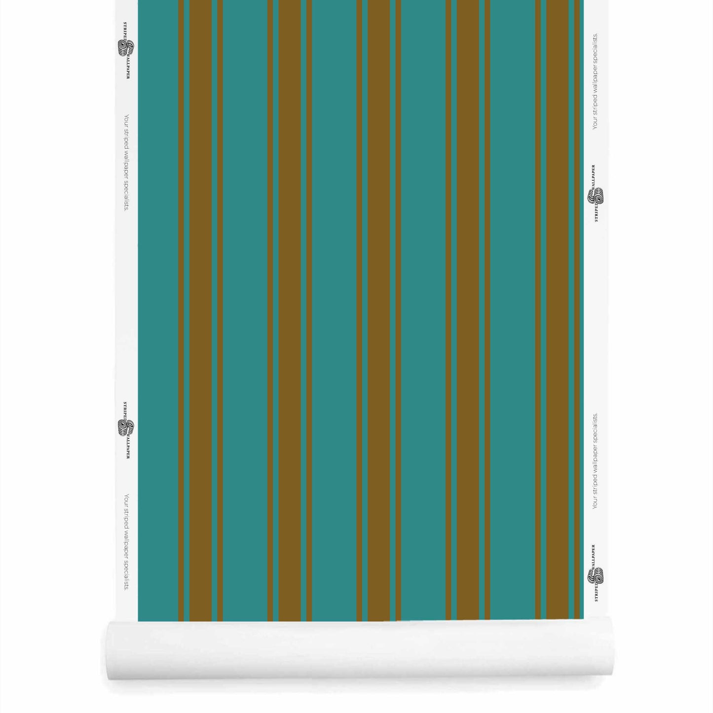 Teal and brown striped wallpaper roll – La Solana Verdegris Syrup