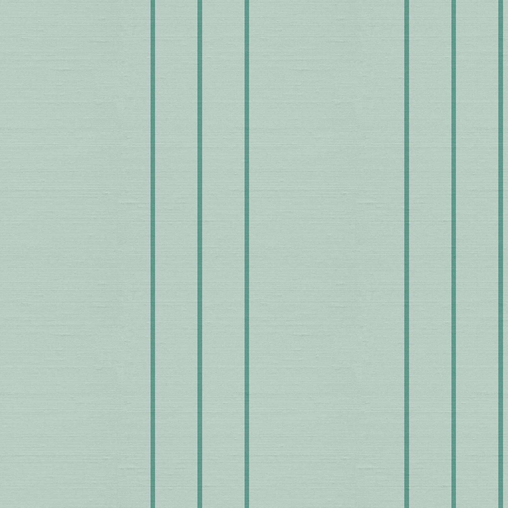 Arno pinstripe wallpaper pattern detail – teal and green vertical stripes on mint silk finish ground