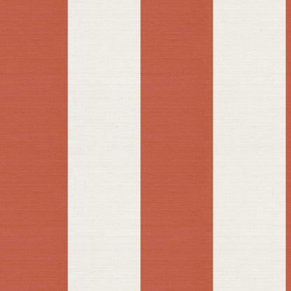 Terracotta striped wallpaper pattern with silk finish, wide vertical stripes in terracotta and soft cream, Emerson.