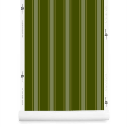 Vintage green striped wallpaper roll – La Solana pattern in canopy, myrtle, and olive tones