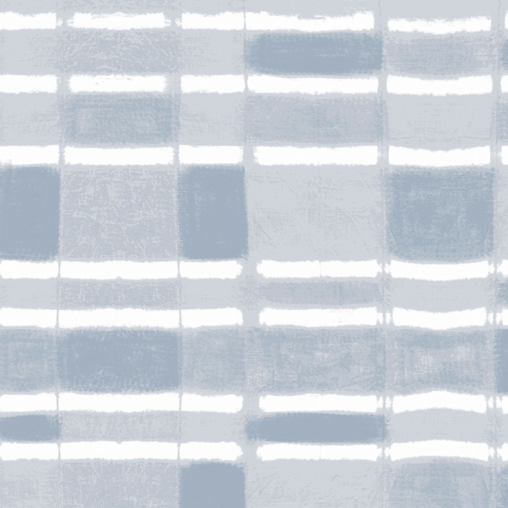 Checker wallpaper with horizontal stripe in soft sky blue, featuring brushy check and stripe layers