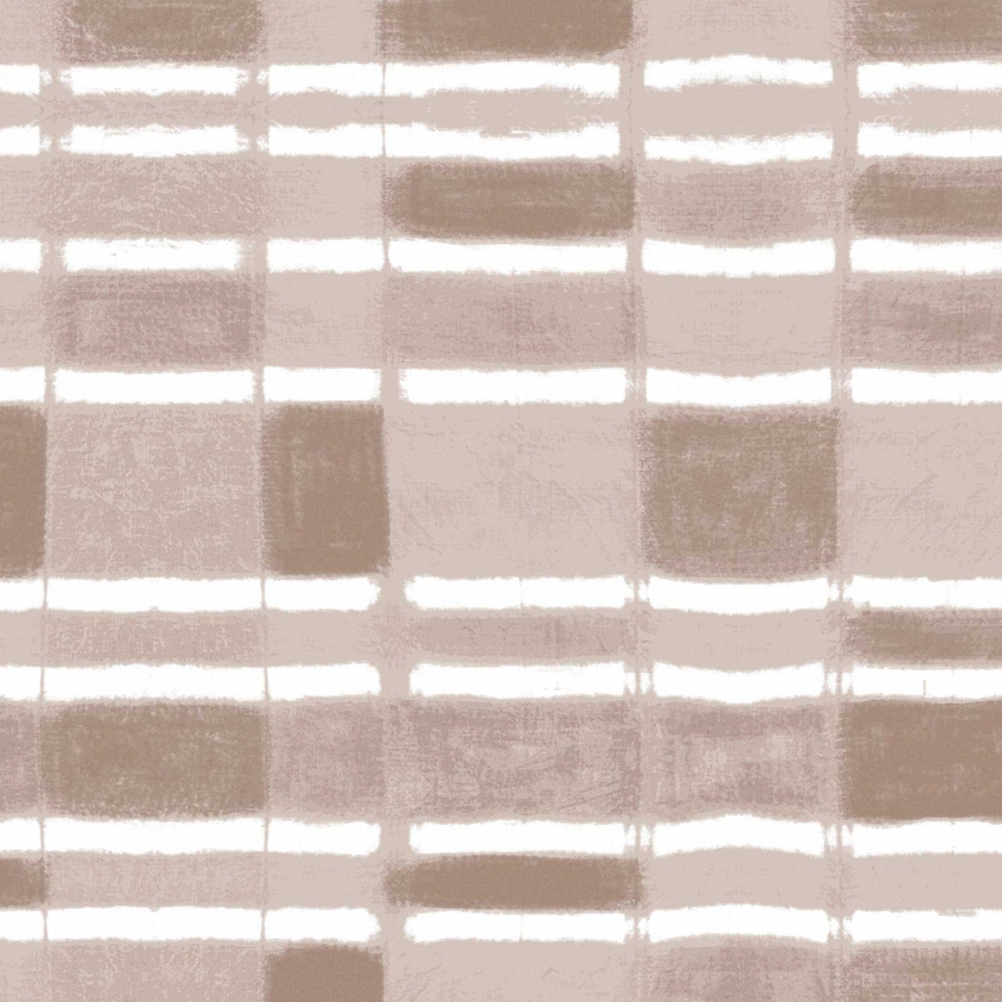 Moody checker wallpaper with horizontal stripe in taupe, detailed view of hand-painted texture