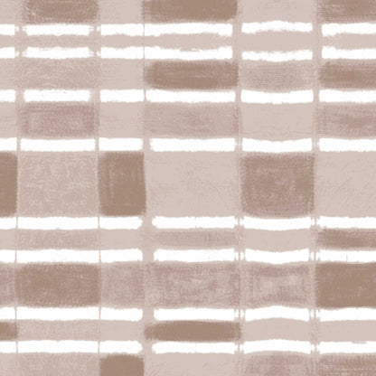 Moody checker wallpaper with horizontal stripe in taupe, detailed view of hand-painted texture