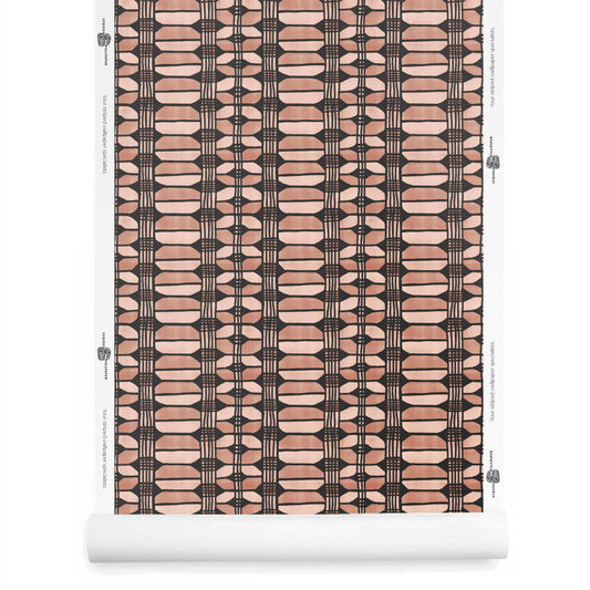 Hayes basket weave striped wallpaper roll in rose – custom printed with artistic texture and warm pink tones