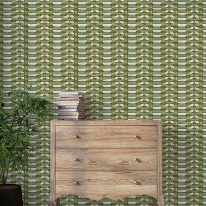 Olive Hayes basket weave wallpaper styled in a cozy hallway – refined texture meets nature-inspired color