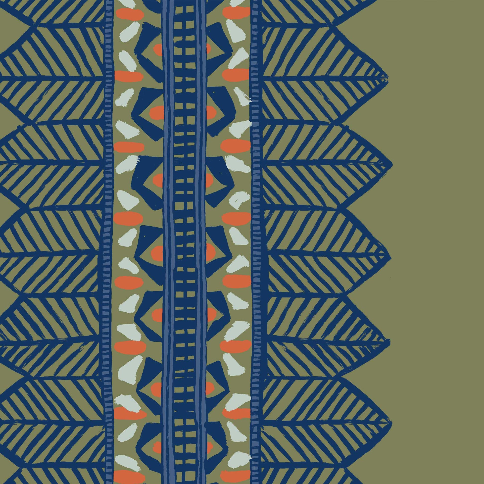 Earthy olive bohemian wallpaper with stripe pattern and hand-painted feel
