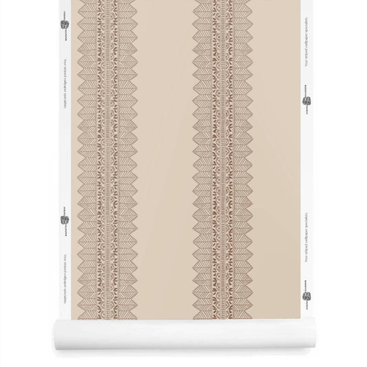 Roll of Aurelia plaster-toned bohemian wallpaper with stripe for minimalist or boho interiors