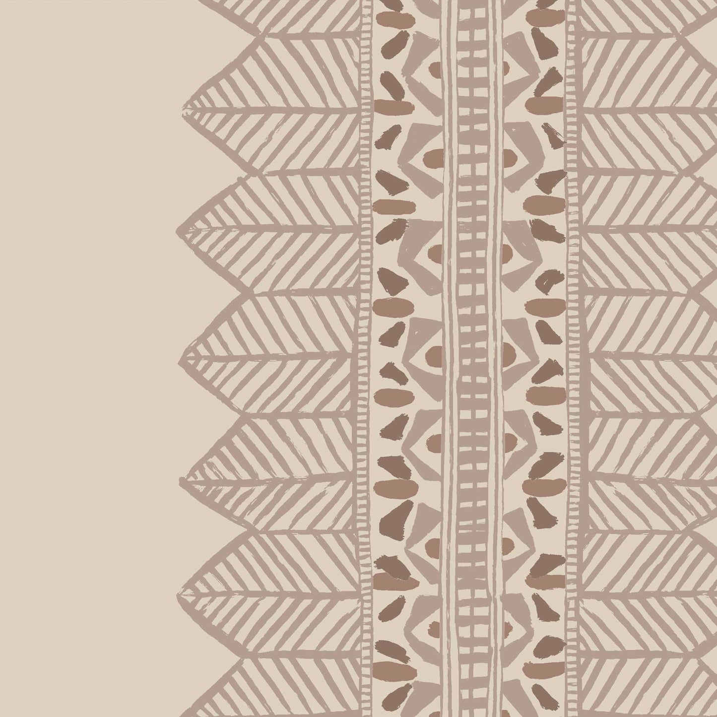 Neutral bohemian wallpaper with stripe pattern in soft plaster tones and artistic brushwork