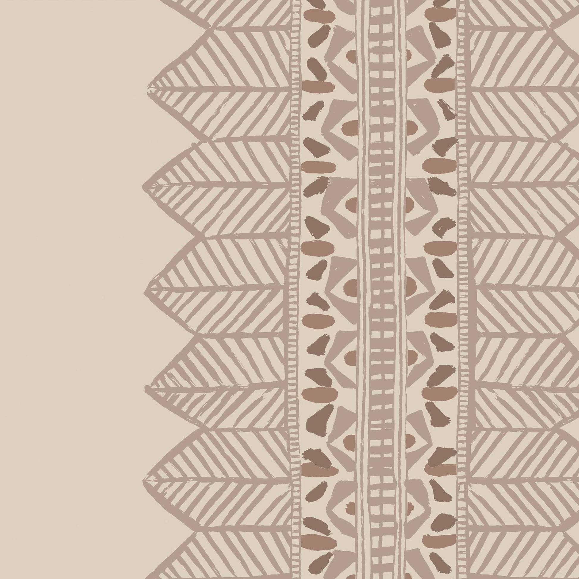 Neutral bohemian wallpaper with stripe pattern in soft plaster tones and artistic brushwork