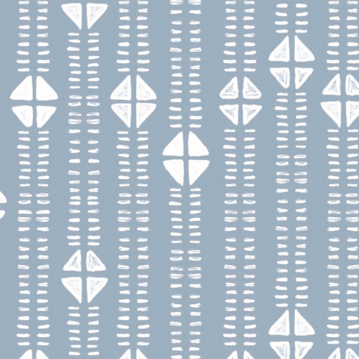 Modern folk mudcloth wallpaper with small stripe in dusty blue, detailed pattern view