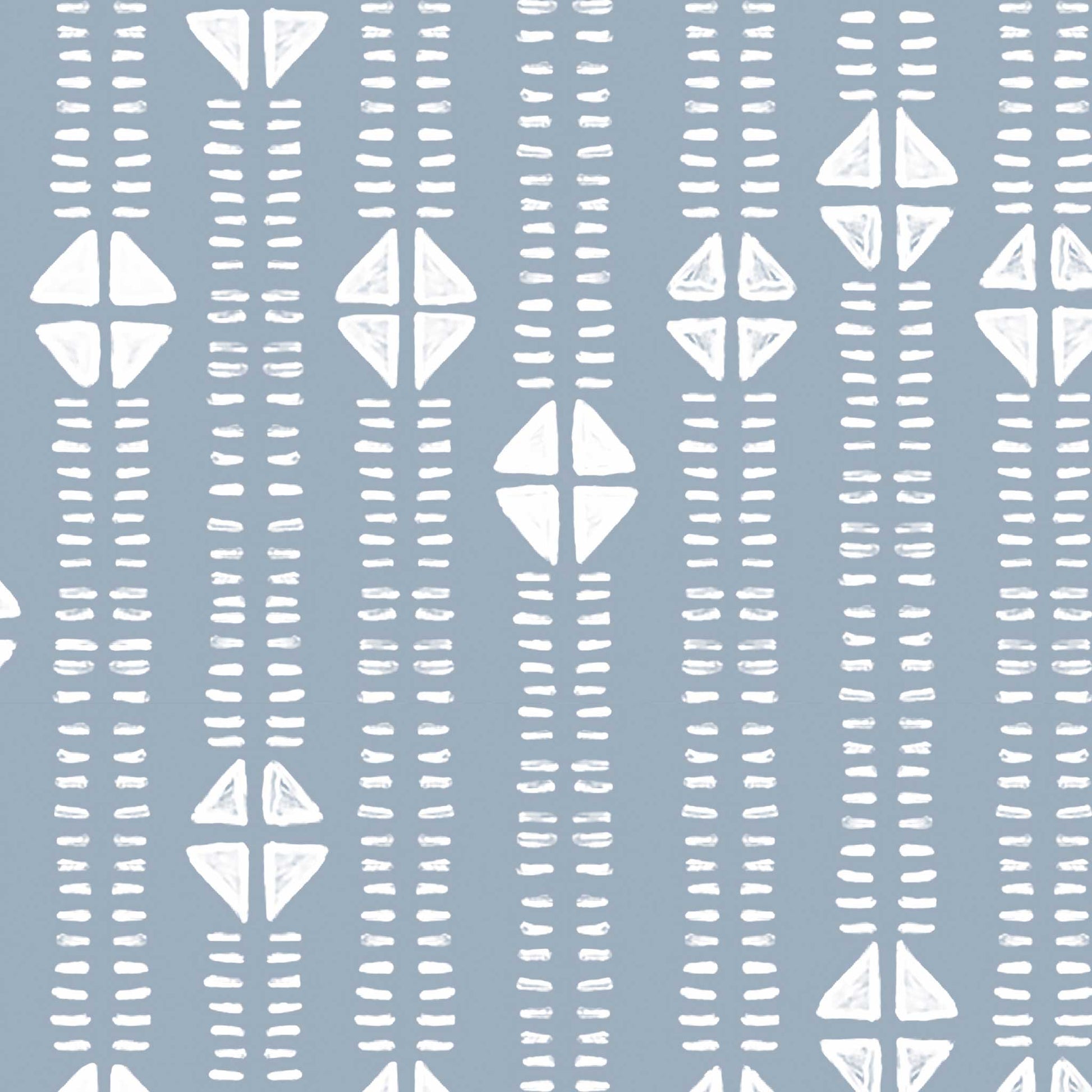 Modern folk mudcloth wallpaper with small stripe in dusty blue, detailed pattern view