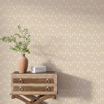 Neutral colored modern folk mudcloth wallpaper with narrow stripe for serene home office