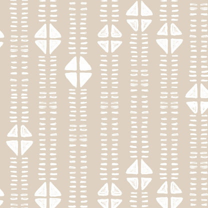 Soft neutral-colored modern folk wallpaper with subtle diamond and stripe pattern