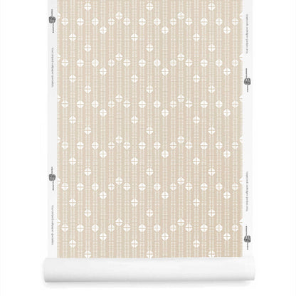 Neutral plaster wallpaper roll featuring small stripe and mudcloth motifs