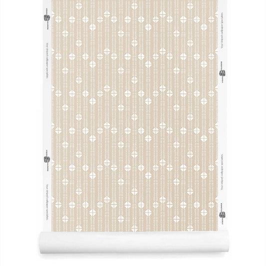 Neutral plaster wallpaper roll featuring small stripe and mudcloth motifs
