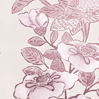 striped floral wallpaper pattern in orchid purple and mauve with garden-inspired florals