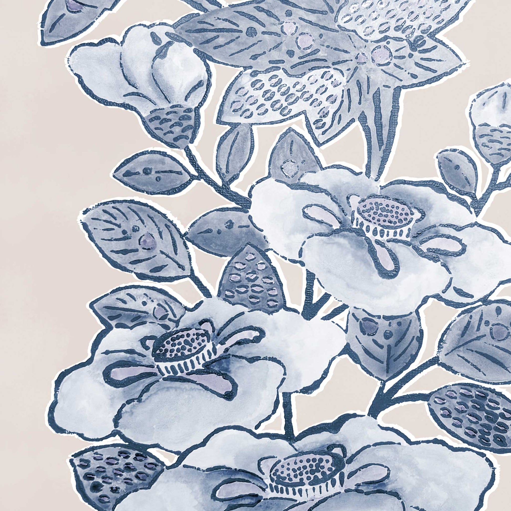 striped floral wallpaper pattern in lapis blue with intricate navy flower motifs