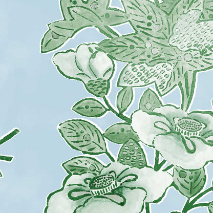 striped floral wallpaper in fern green with hand-drawn flowers and vines