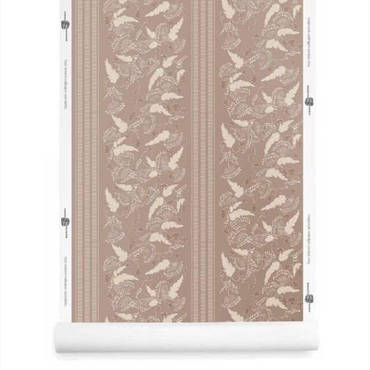 A roll of small floral wallpaper with stripe in taupe – Clara stripe pattern