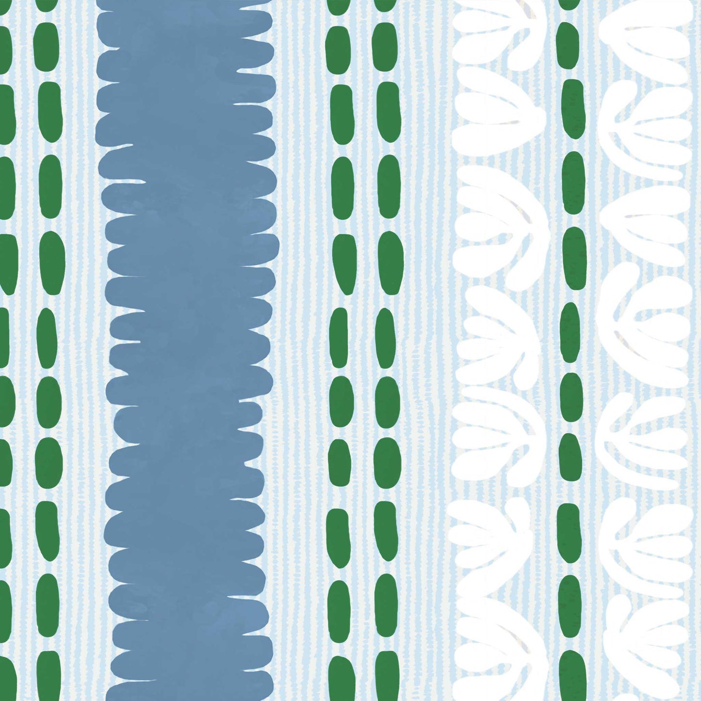 Freeform stripe wallpaper in lapis blue with hand-painted watercolor-style brush strokes
